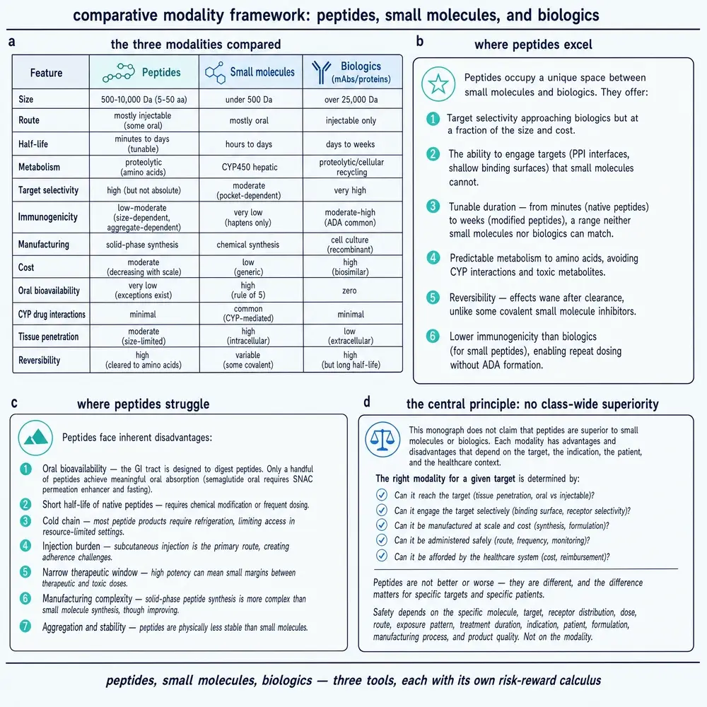 Comparative modality framework: peptides, small molecules, and biologics