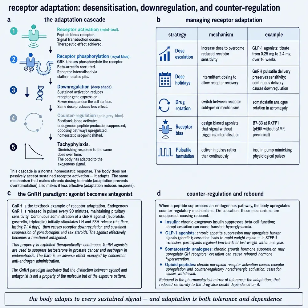 Receptor adaptation: desensitisation, downregulation, and counter-regulation
