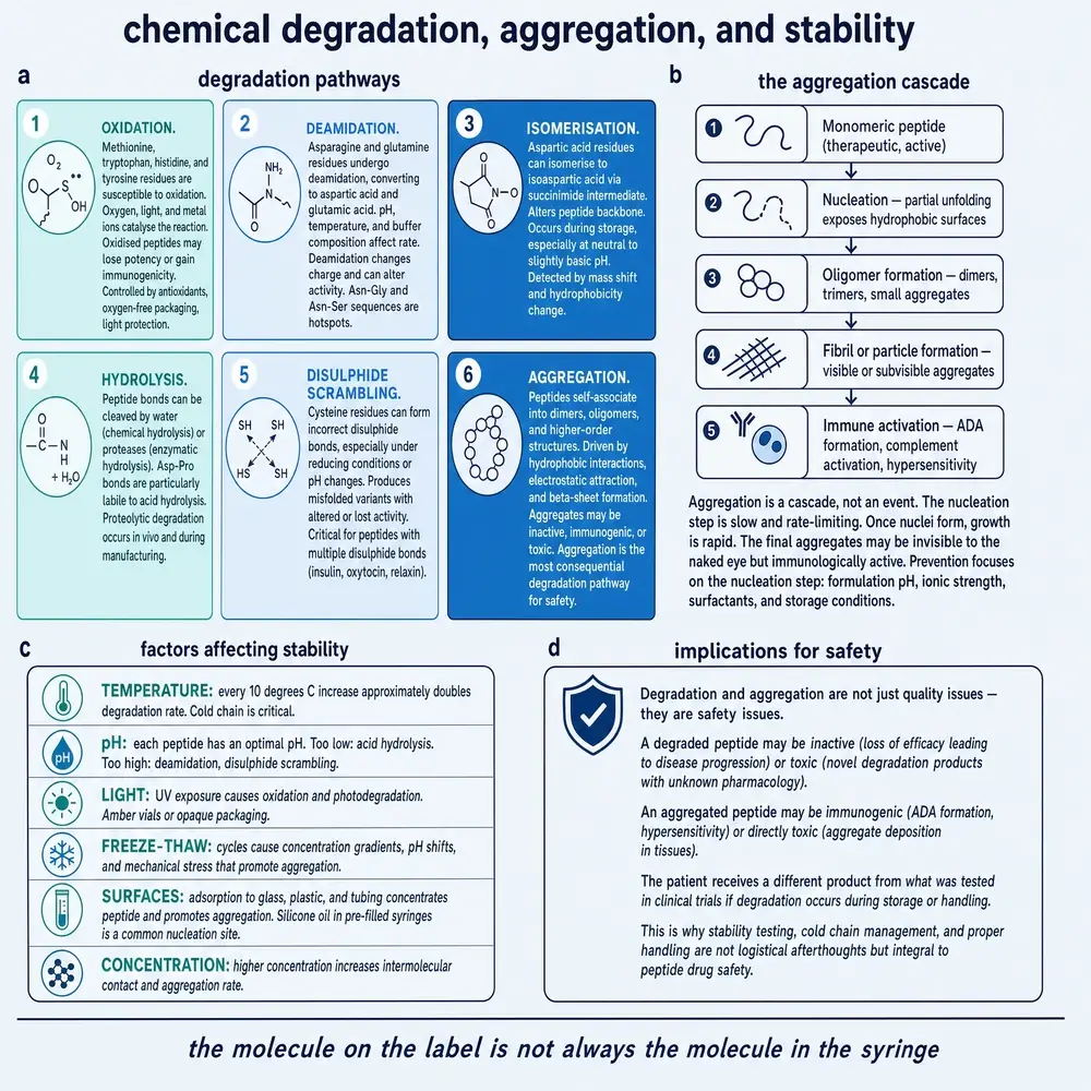 Chemical degradation, aggregation, and stability