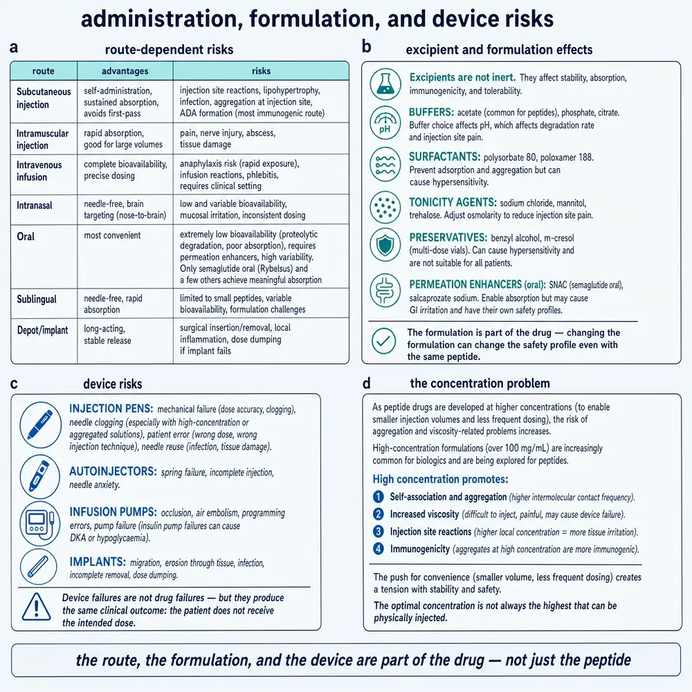 Administration, formulation, and device risks