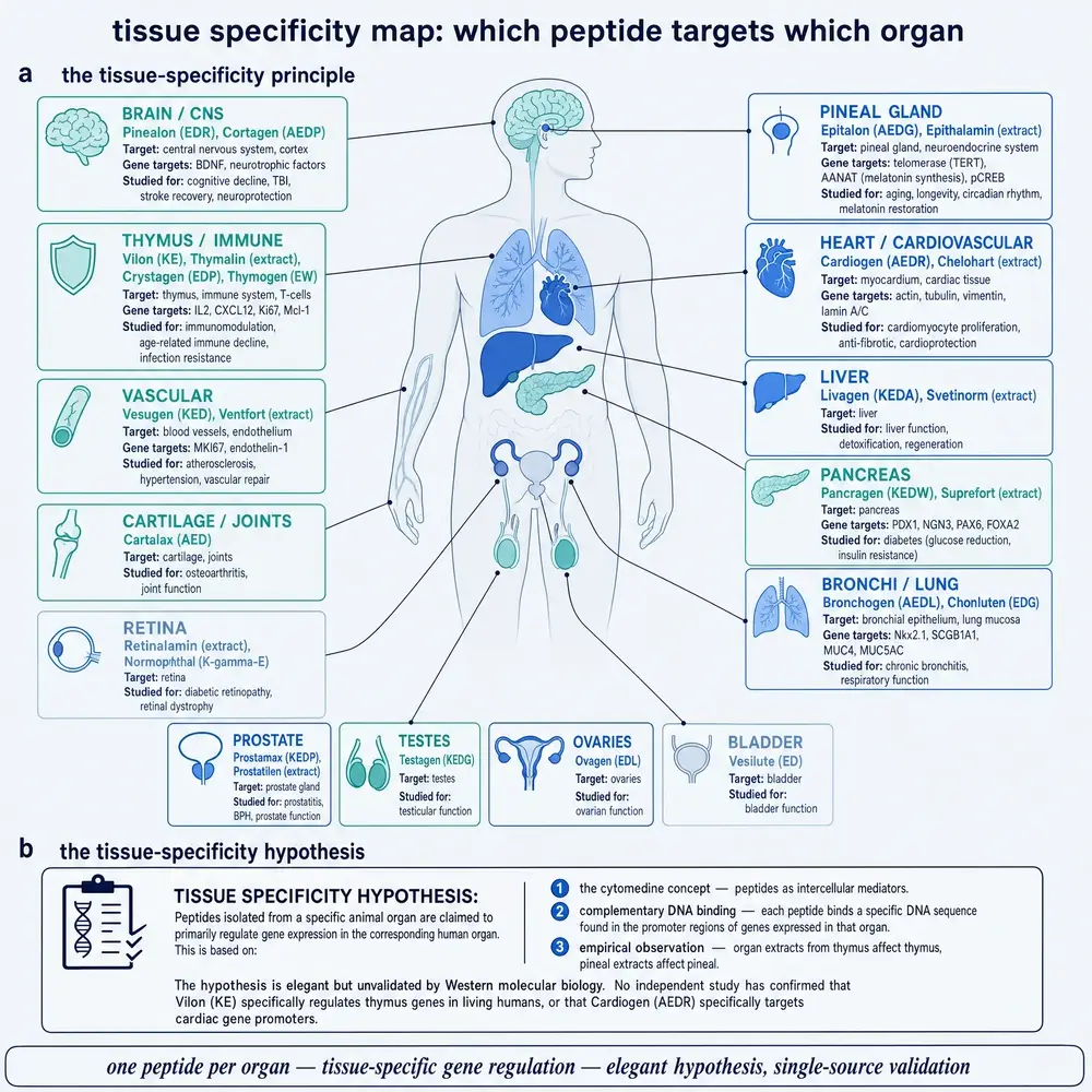 Tissue-specificity map of Khavinson peptides by organ