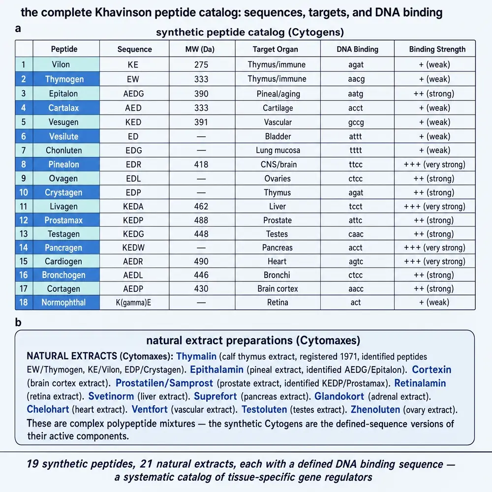 Catalog table of synthetic sequences and natural extracts