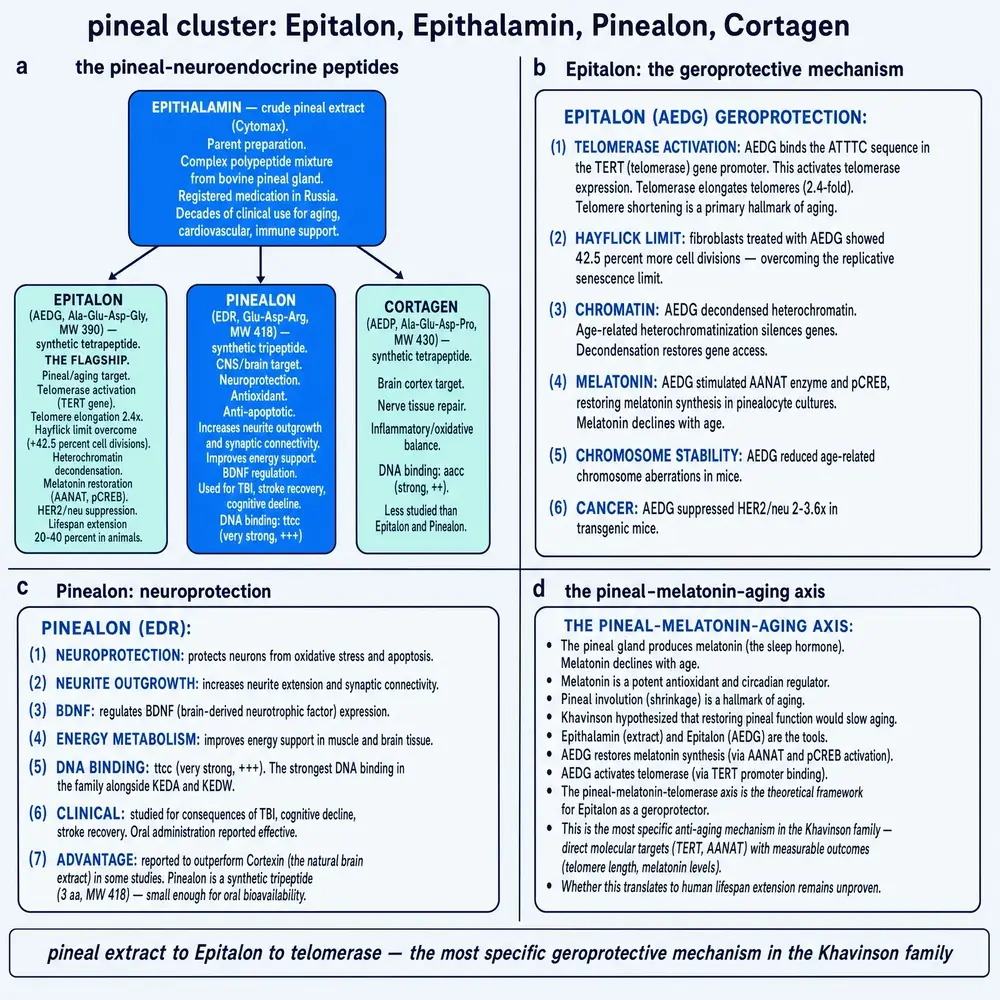 Pineal cluster: Epithalamin, Epitalon, Pinealon, Cortagen