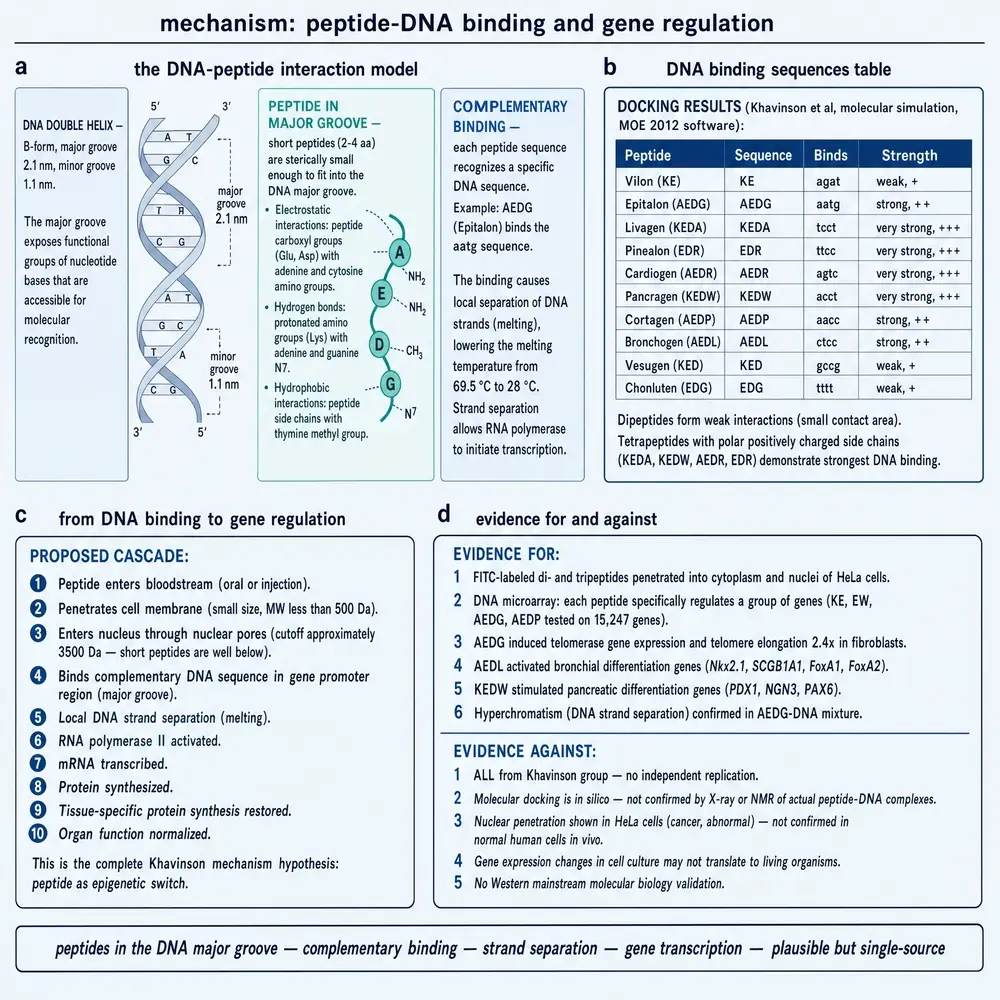 Proposed peptide-DNA binding and gene-regulation cascade