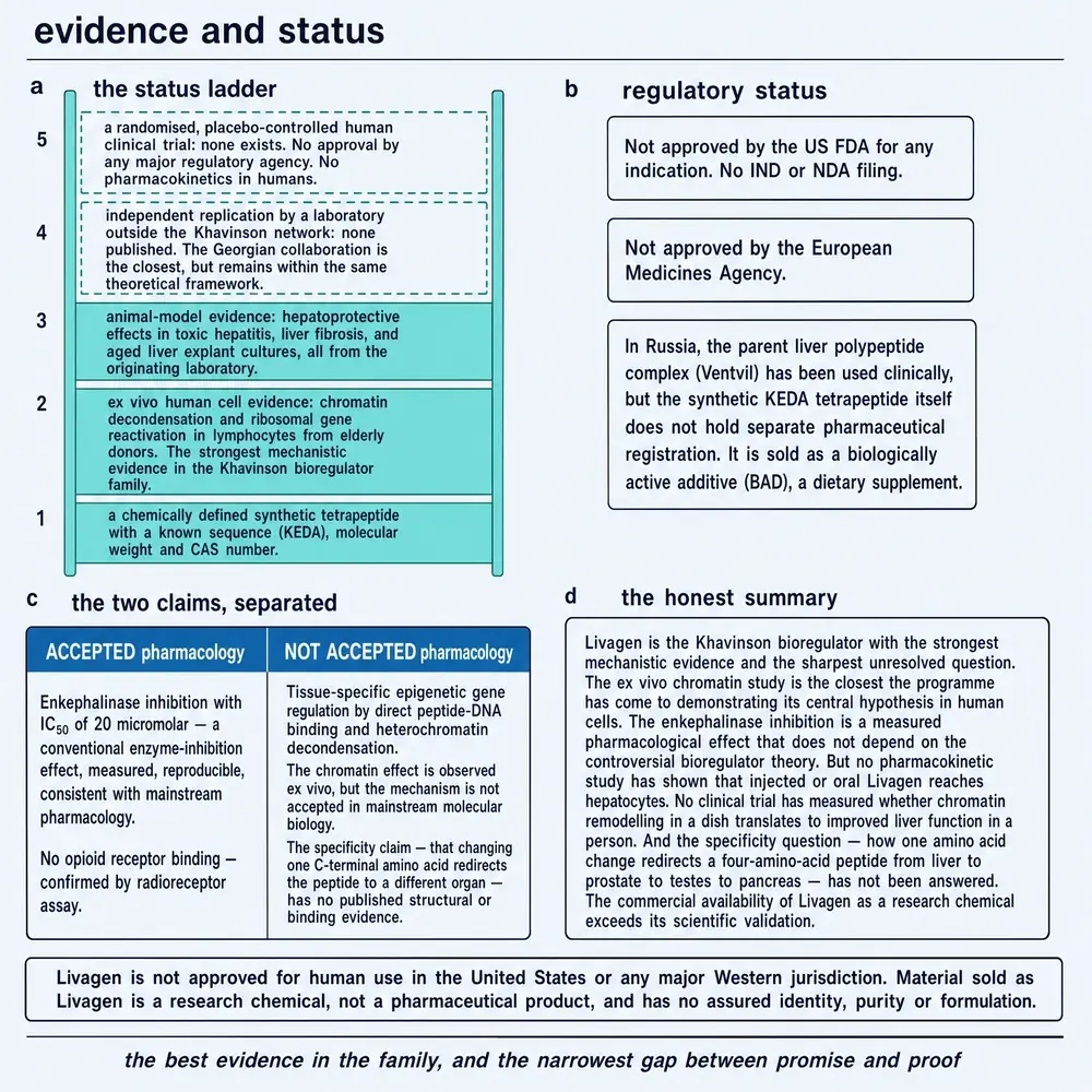 Status ladder, regulatory position, and honest summary