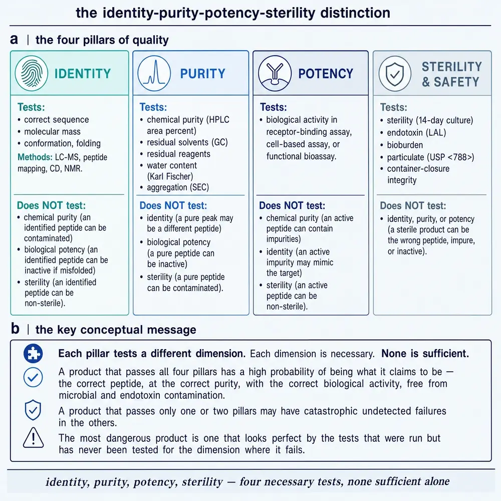 The identity&ndash;purity&ndash;potency&ndash;sterility distinction.