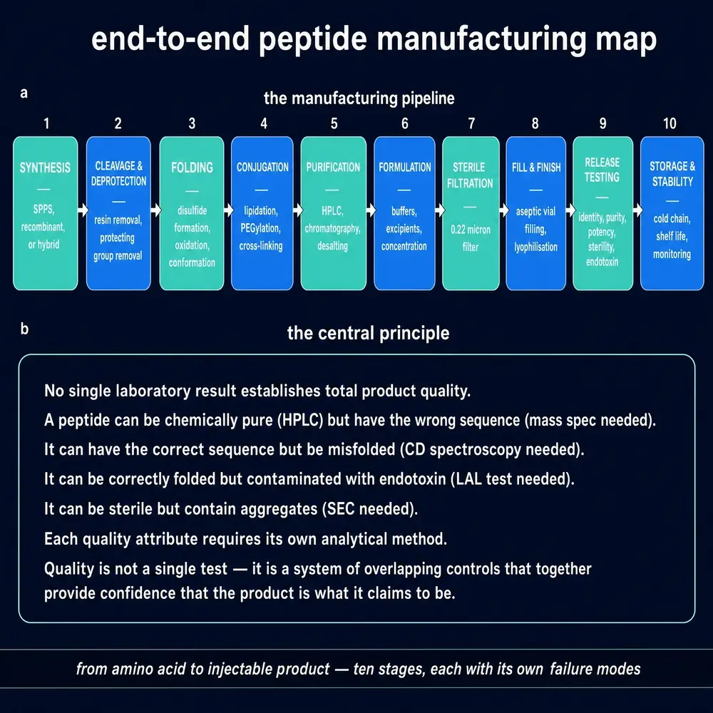 End-to-end peptide manufacturing map.