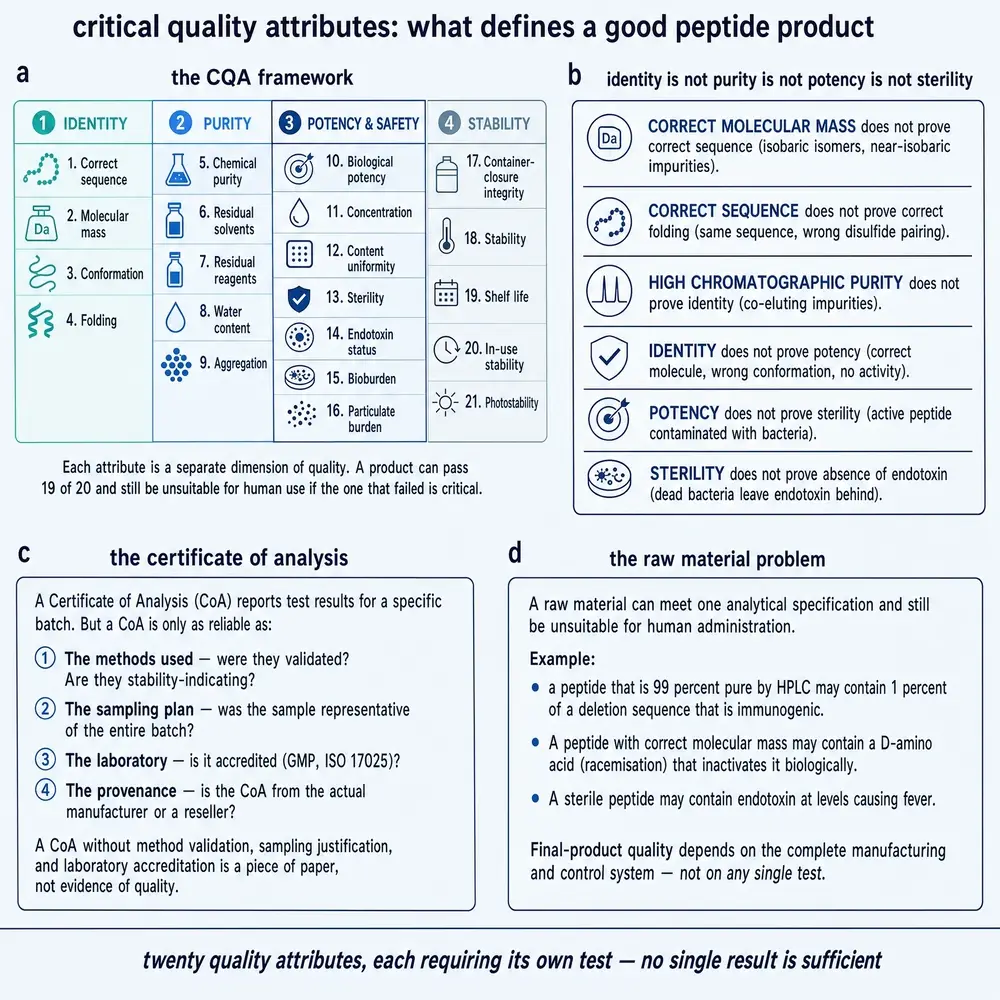 Critical quality attributes: what defines a good peptide product.