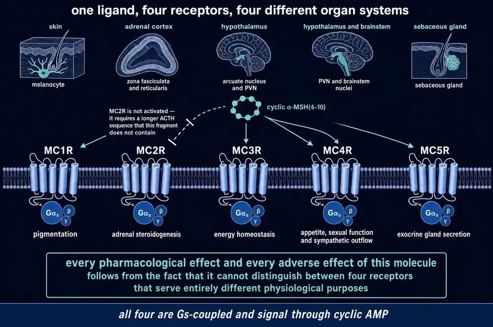 The five melanocortin receptors and the tissues they serve