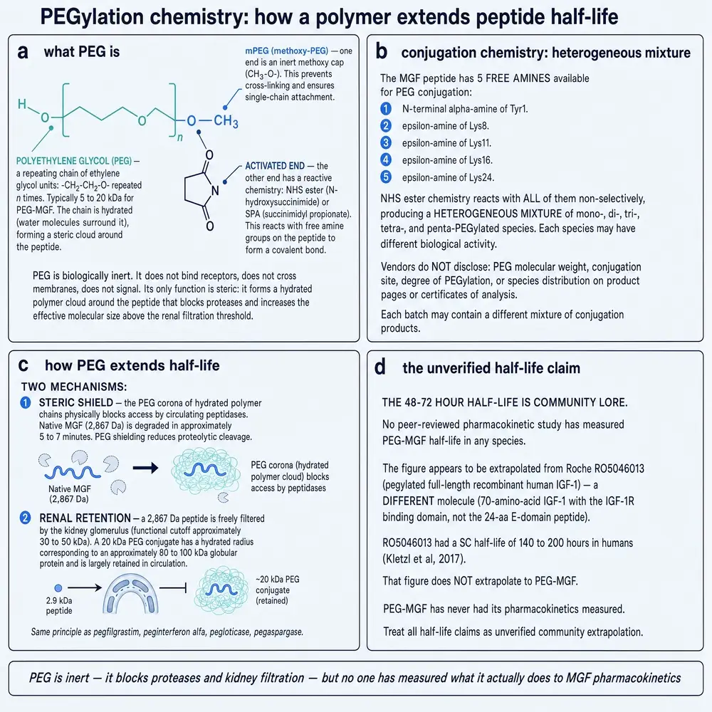 PEGylation chemistry, amine heterogeneity, and half-life claims as lore