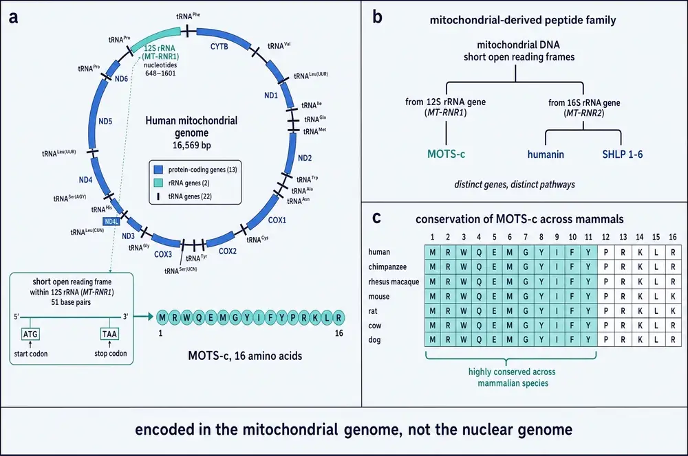 Mitochondrial genomic origin of MOTS-c