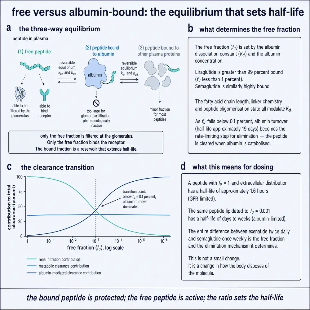 Free versus albumin-bound peptide equilibrium
