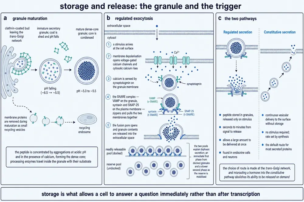 Storage and release: the granule and the trigger