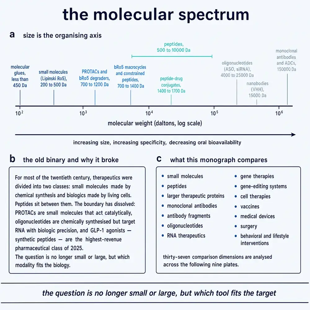 The molecular spectrum of therapeutic modalities ordered by size