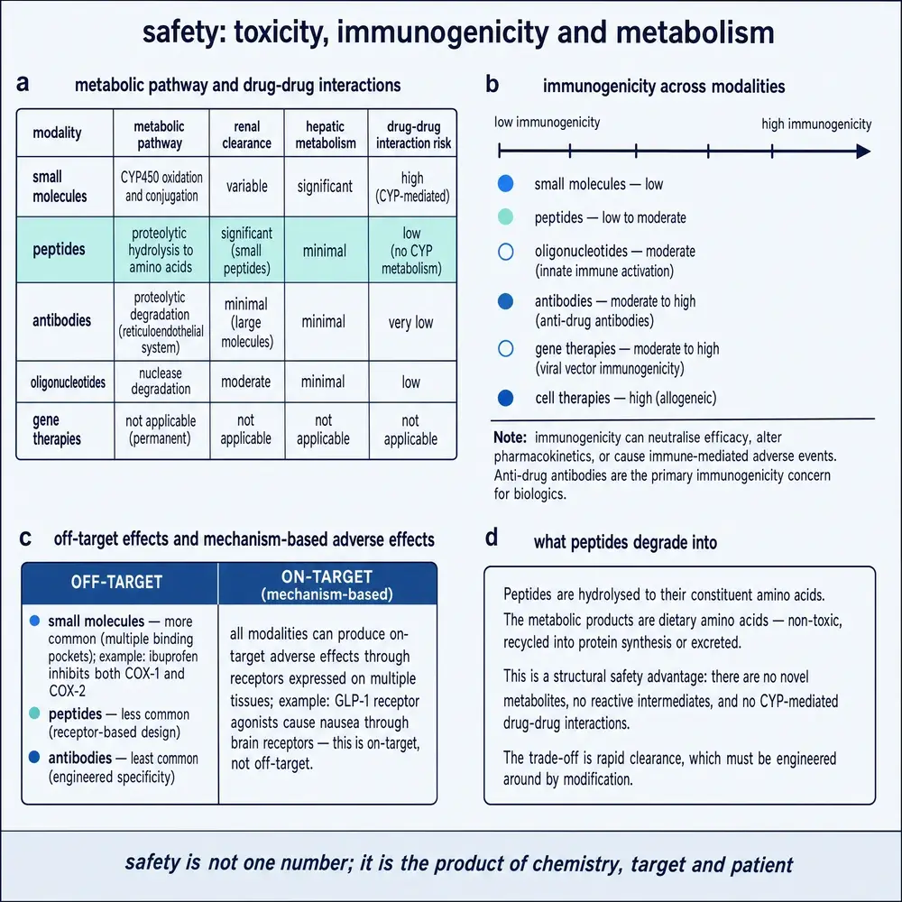 Safety comparison: toxicity, immunogenicity and metabolism across modalities
