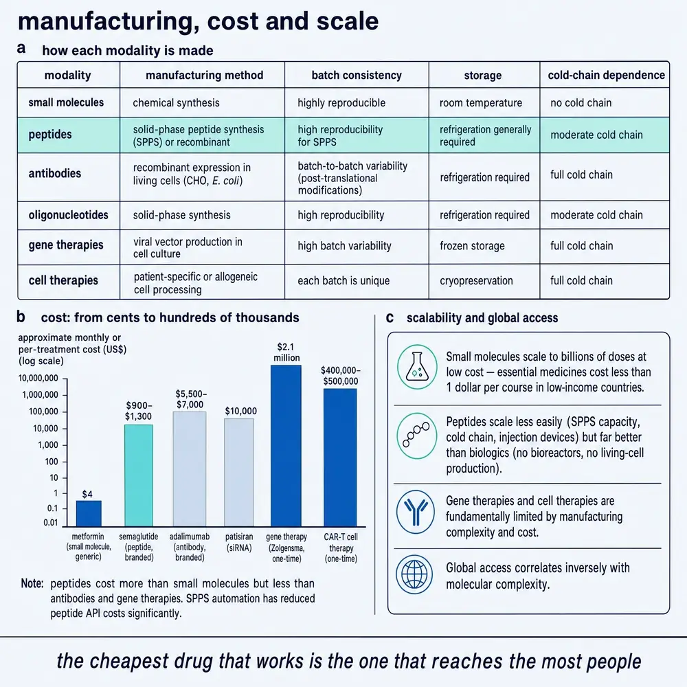 Manufacturing, cost and scale comparison across modalities