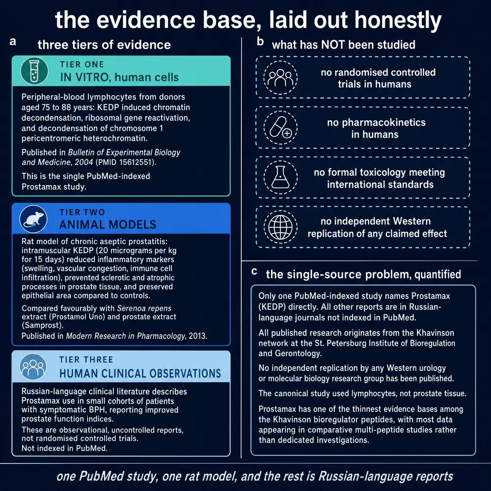 Evidence base for Prostamax: three tiers, missing studies, and the single-source problem