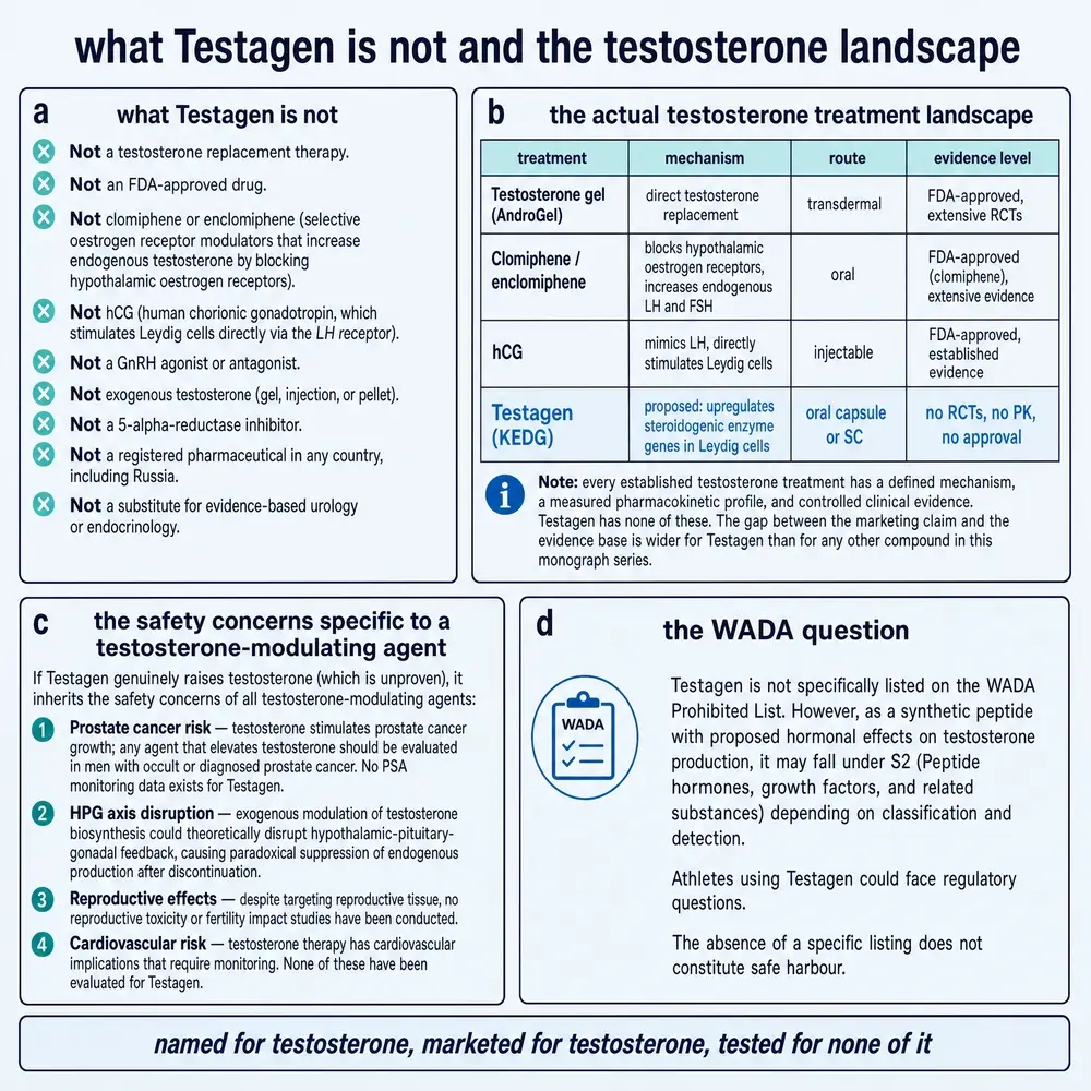 What Testagen is not versus established androgen interventions