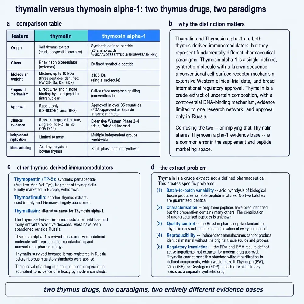 Thymalin versus thymosin alpha-1 comparison and the extract problem