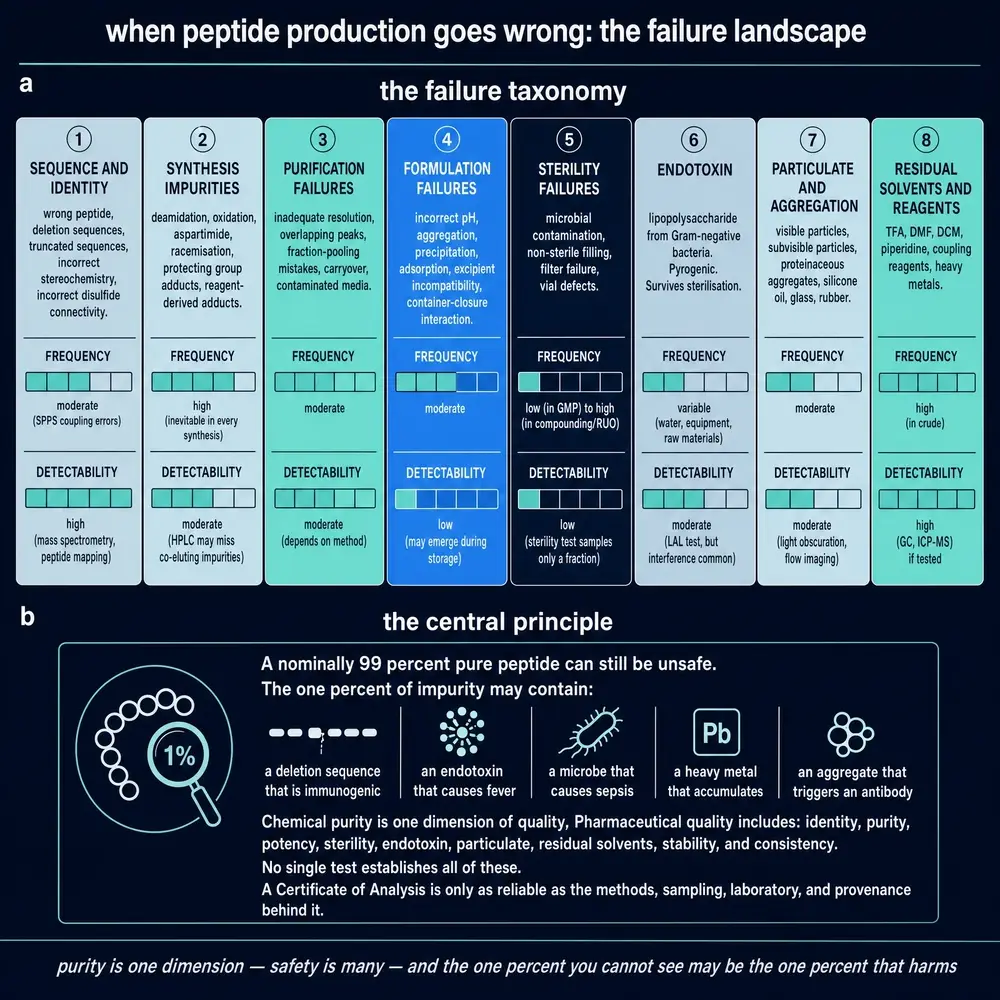When peptide production goes wrong: the failure landscape.
