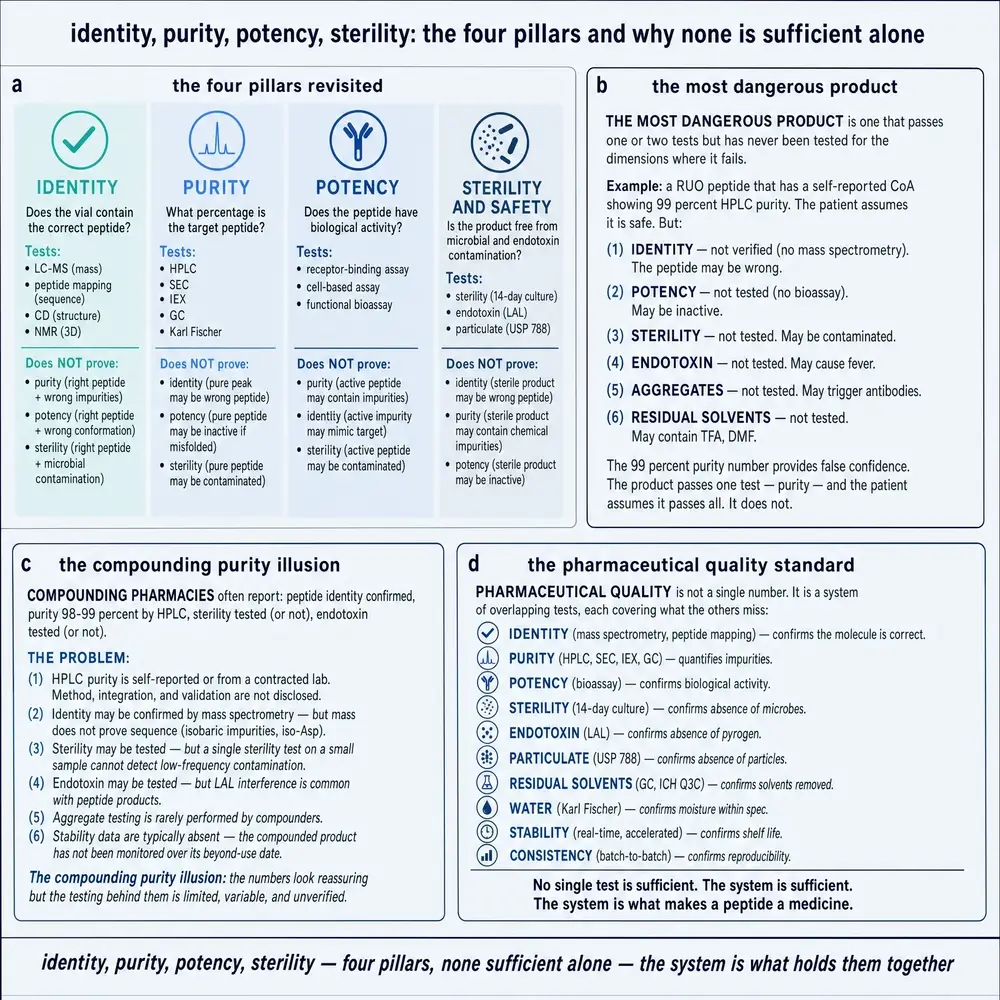 Identity, purity, potency, sterility: the four pillars.