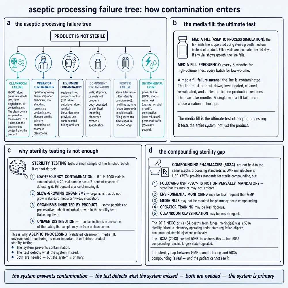 Aseptic processing failure tree: how contamination enters.